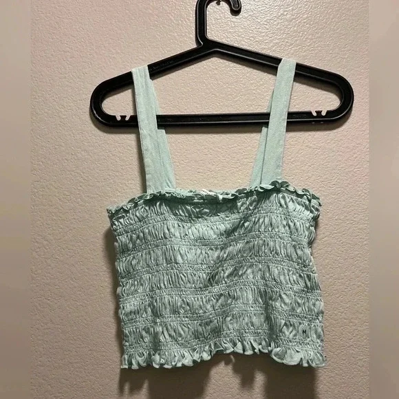 American eagle smocked crop top tank mint green medium lightweight juniors girl - Picture 2 of 7